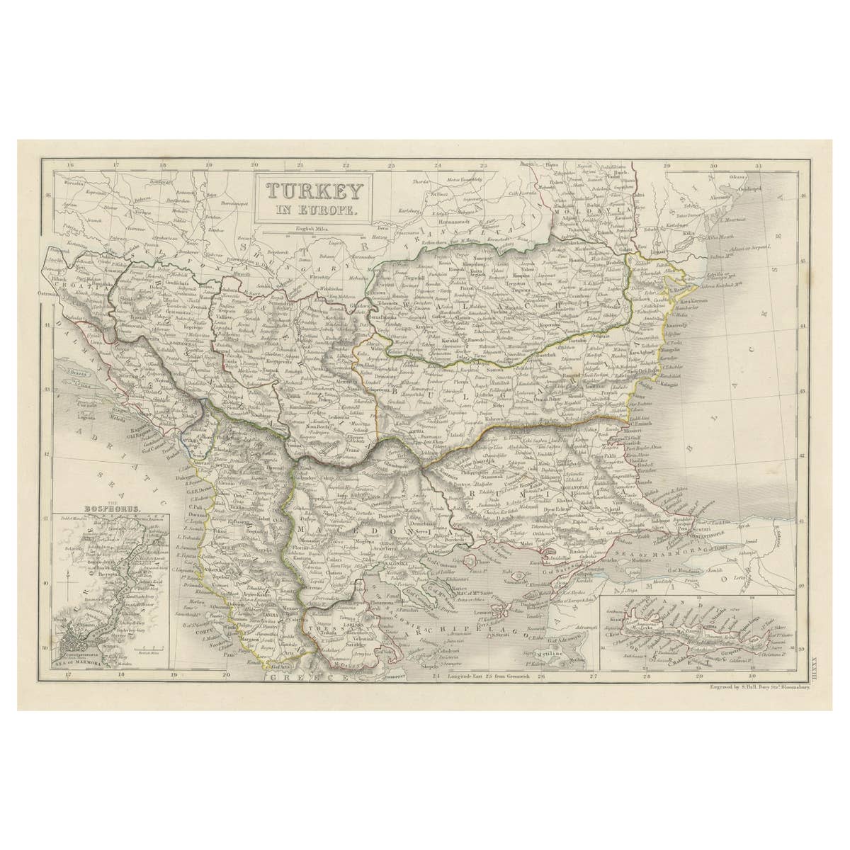 Antique Plan of Turkey in Europe with Inset Map of the Bosporus, ca.1850