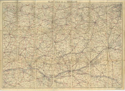Antique Plan Vélo de la Touraine Cycling Map, Edward Stanford, 1902