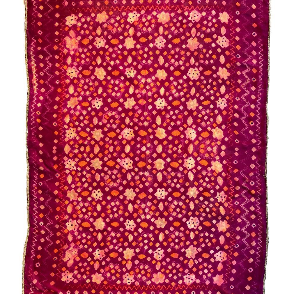 Dyed Antique Plangi and Tritik Silk Shawl, Palembang, Sumatra For Sale