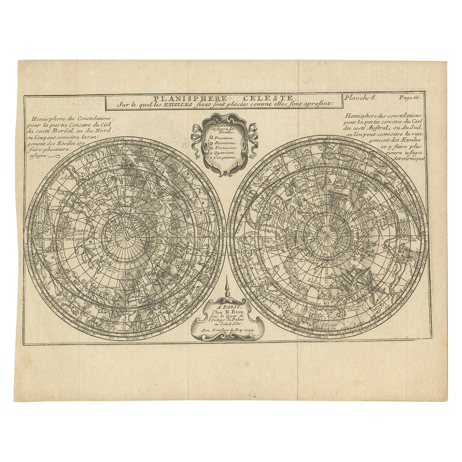 Planisphere ancienne avec constellations par Bion, 1751