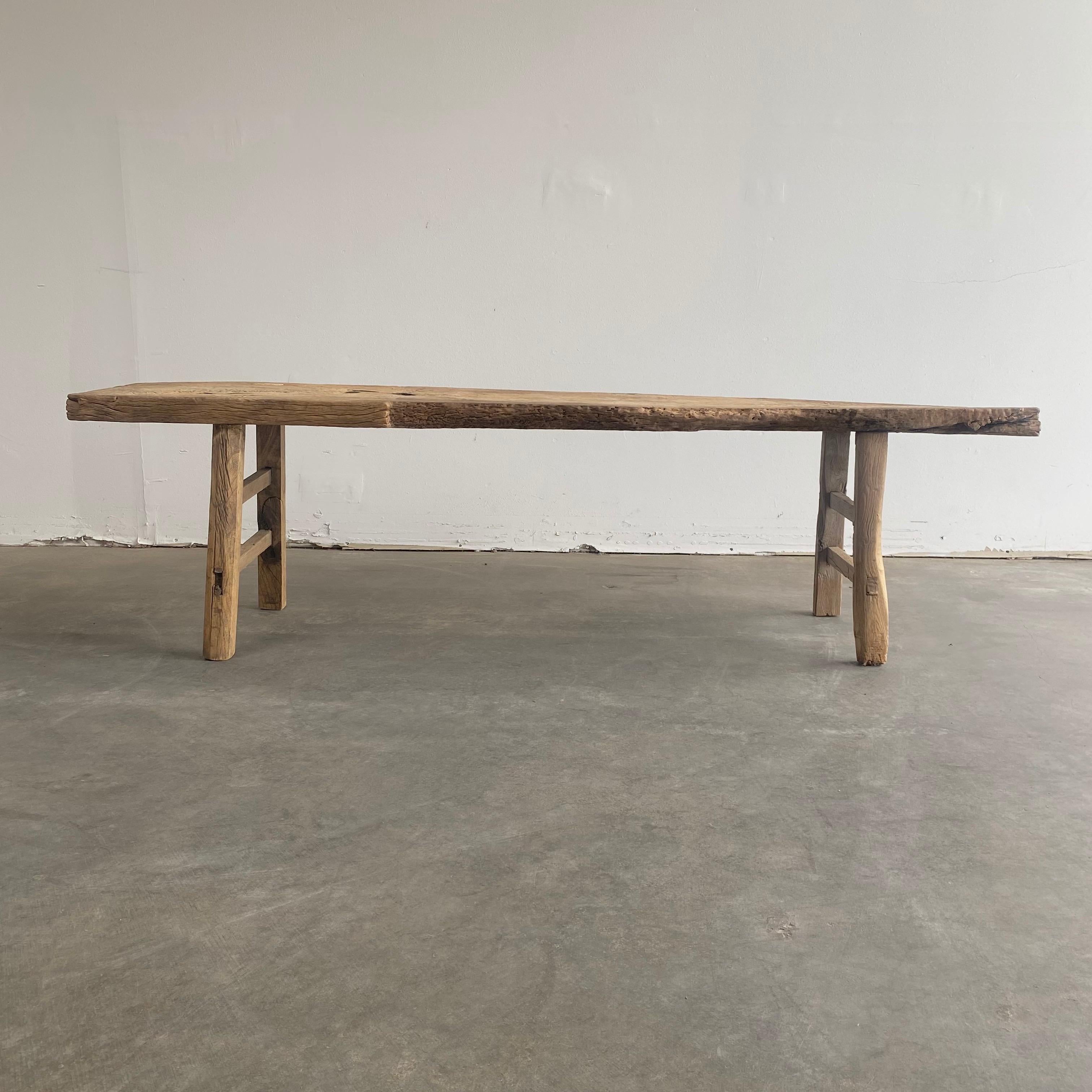 20th Century Antique Plank Top Elm Wood Bench