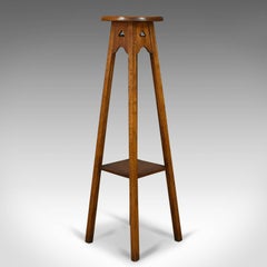 Antique Plant Stand, Arts & Crafts, Torchere, Liberty Taste, Oak, circa 1910