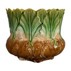 Antique Planter, English, Majolica, New Leaf, Jardinière, Art Nouveau, Victorian