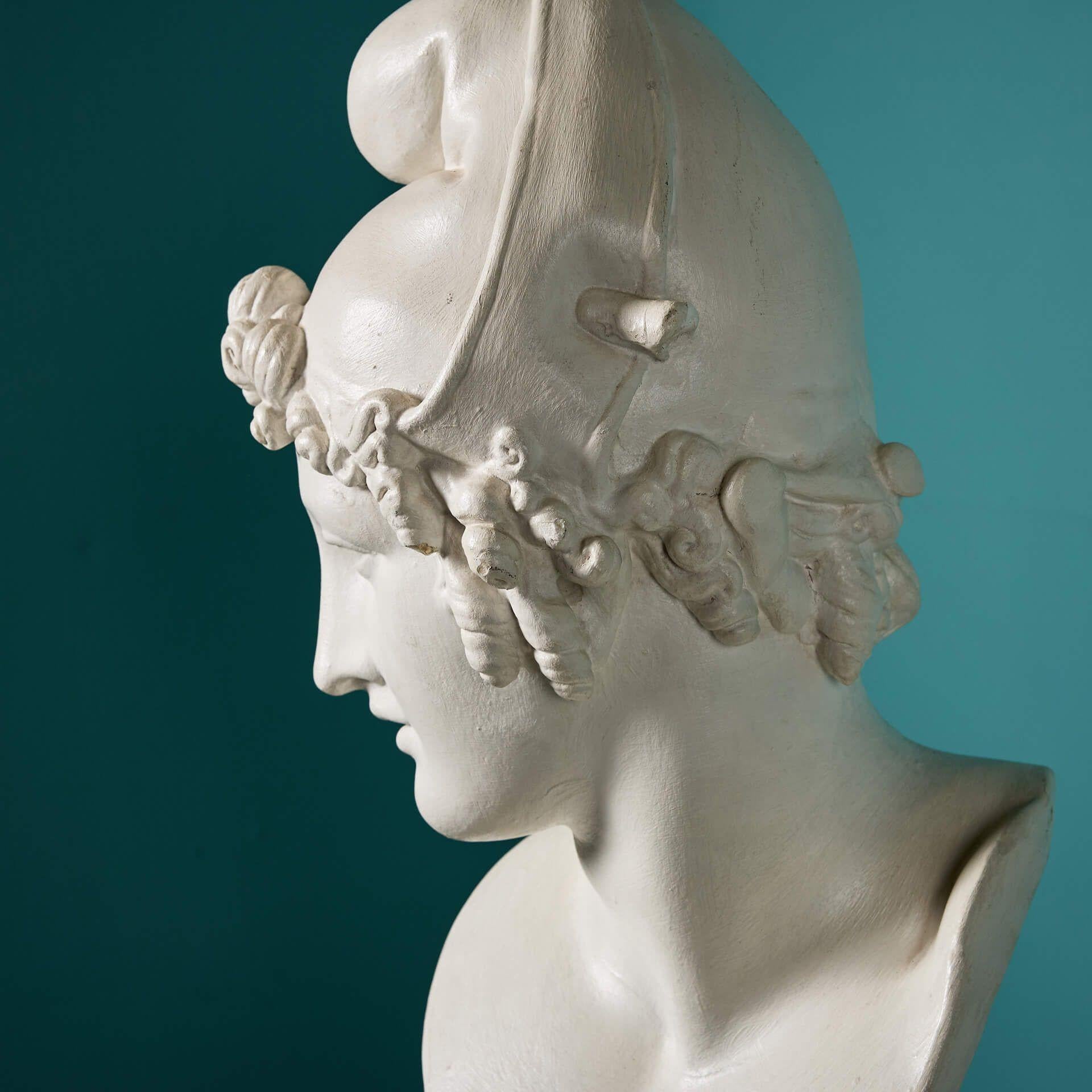 English Antique Plaster Bust of Apollo on a Simulated Marble Column For Sale