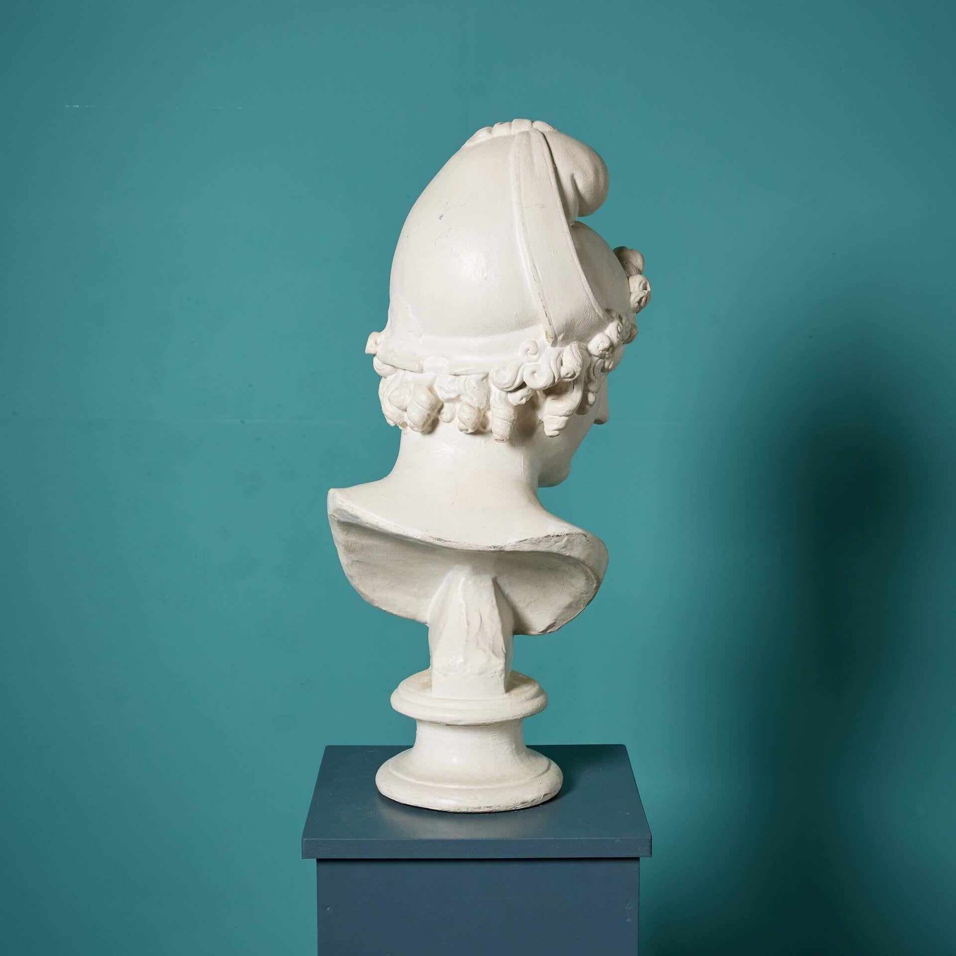 Antique Plaster Bust of Apollo on a Simulated Marble Column In Fair Condition For Sale In Wormelow, Herefordshire