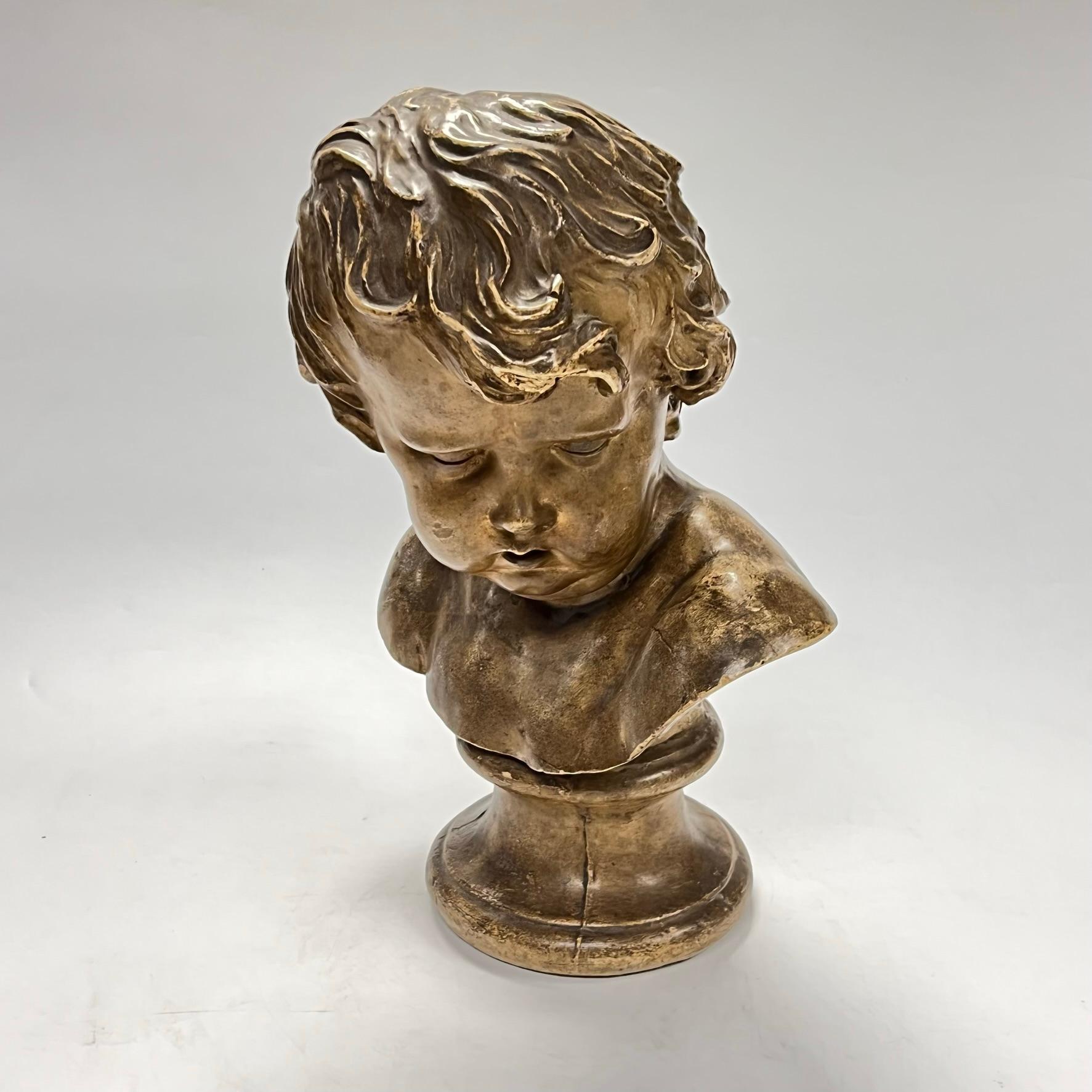 Antique plaster  Bust of Cupid After Francois Duquesnoy (1597-1643) For Sale 4