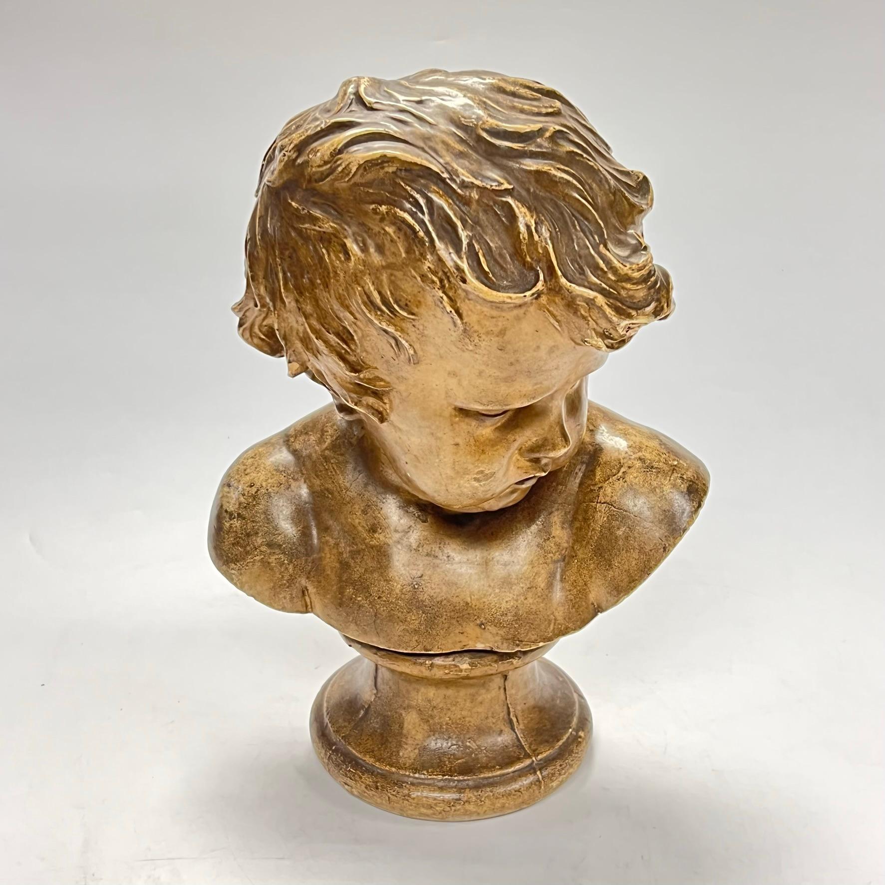 French Antique plaster  Bust of Cupid After Francois Duquesnoy (1597-1643) For Sale