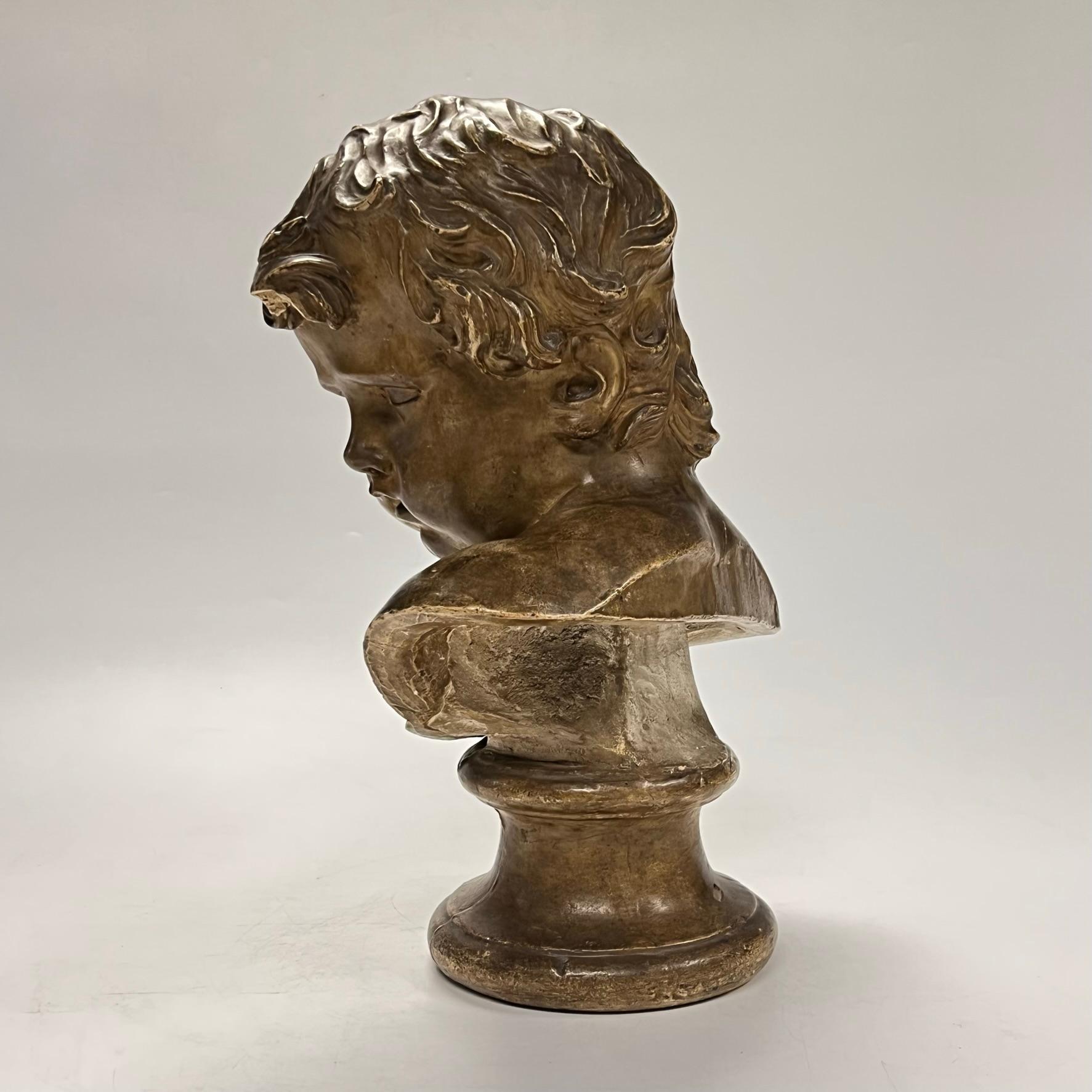 Antique plaster  Bust of Cupid After Francois Duquesnoy (1597-1643) For Sale 1