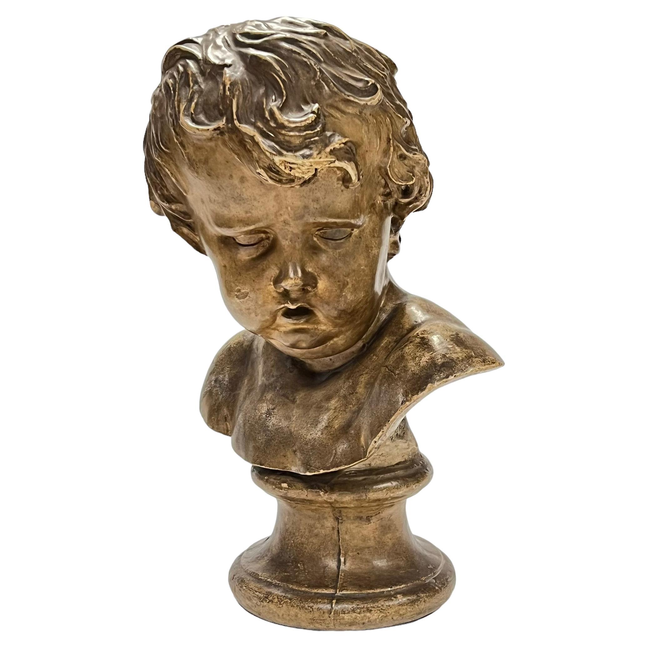 Antique plaster  Bust of Cupid After Francois Duquesnoy (1597-1643) For Sale