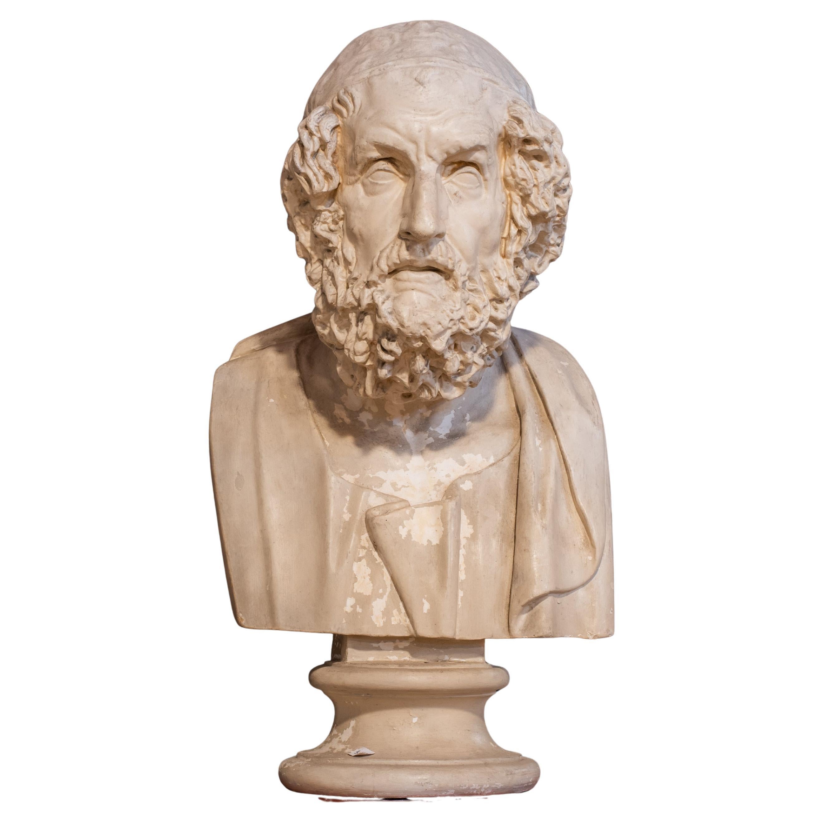 Antique Plaster Bust of Homer After Hellenistic Work of Antiquity