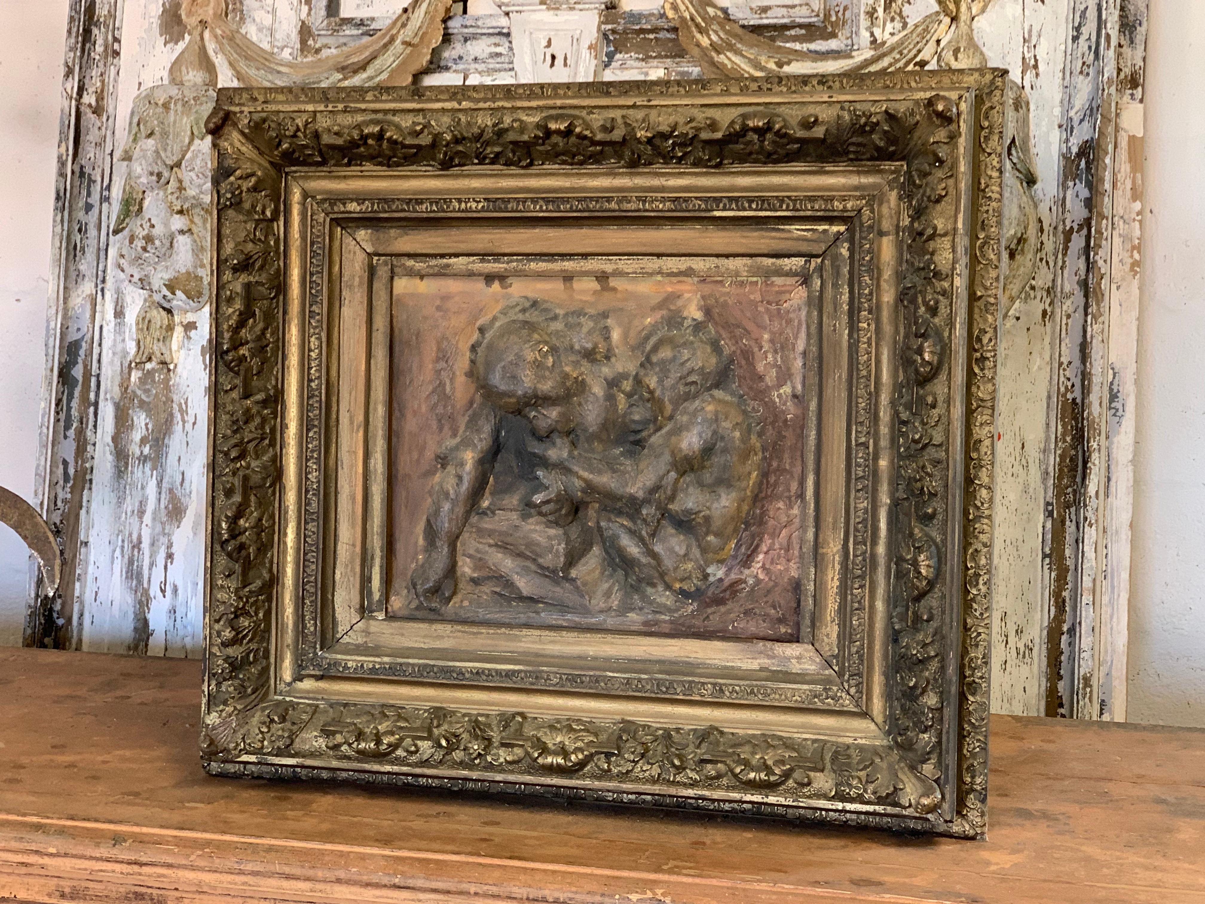 Britannico Antica targa in gesso raffigurante degli oranghi in vendita