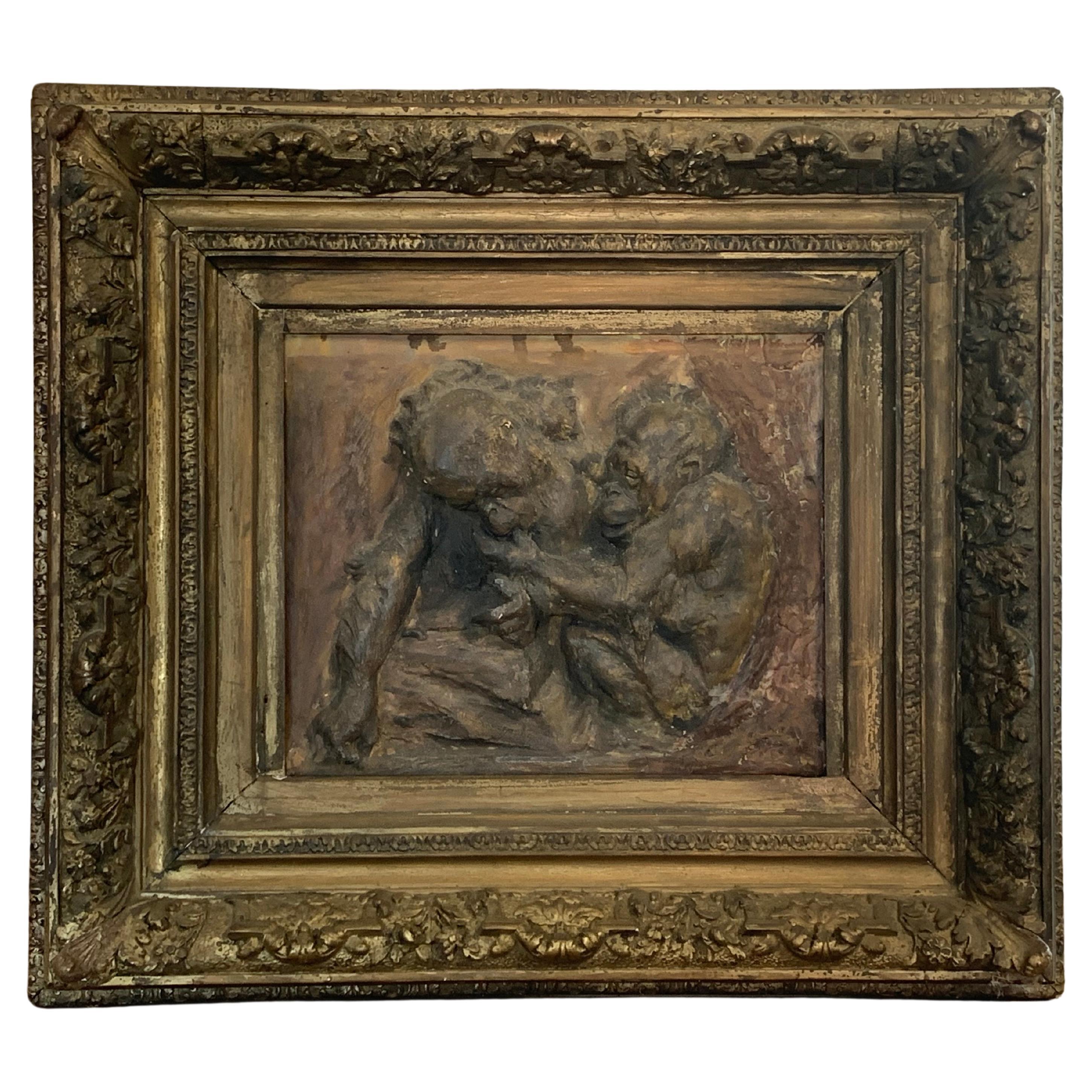 Antique Plaster Plaque Depicting Orangutans