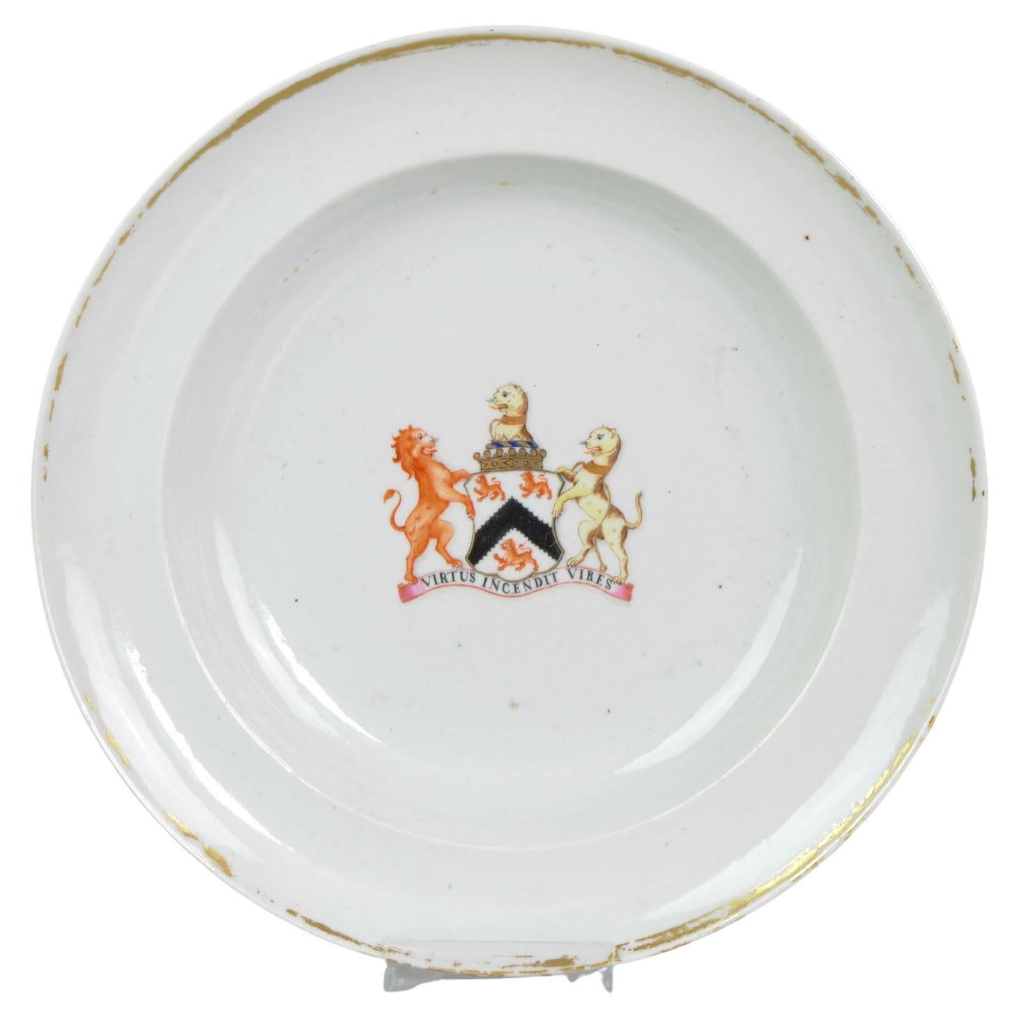 Antique Plate Chinese Porcelain Coat of Arms of Lord Percy Clinton Sydney Smith For Sale