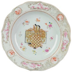 Antique Plate Qing Chinese Porcelain Chine De Commande Pink Gold Figure
