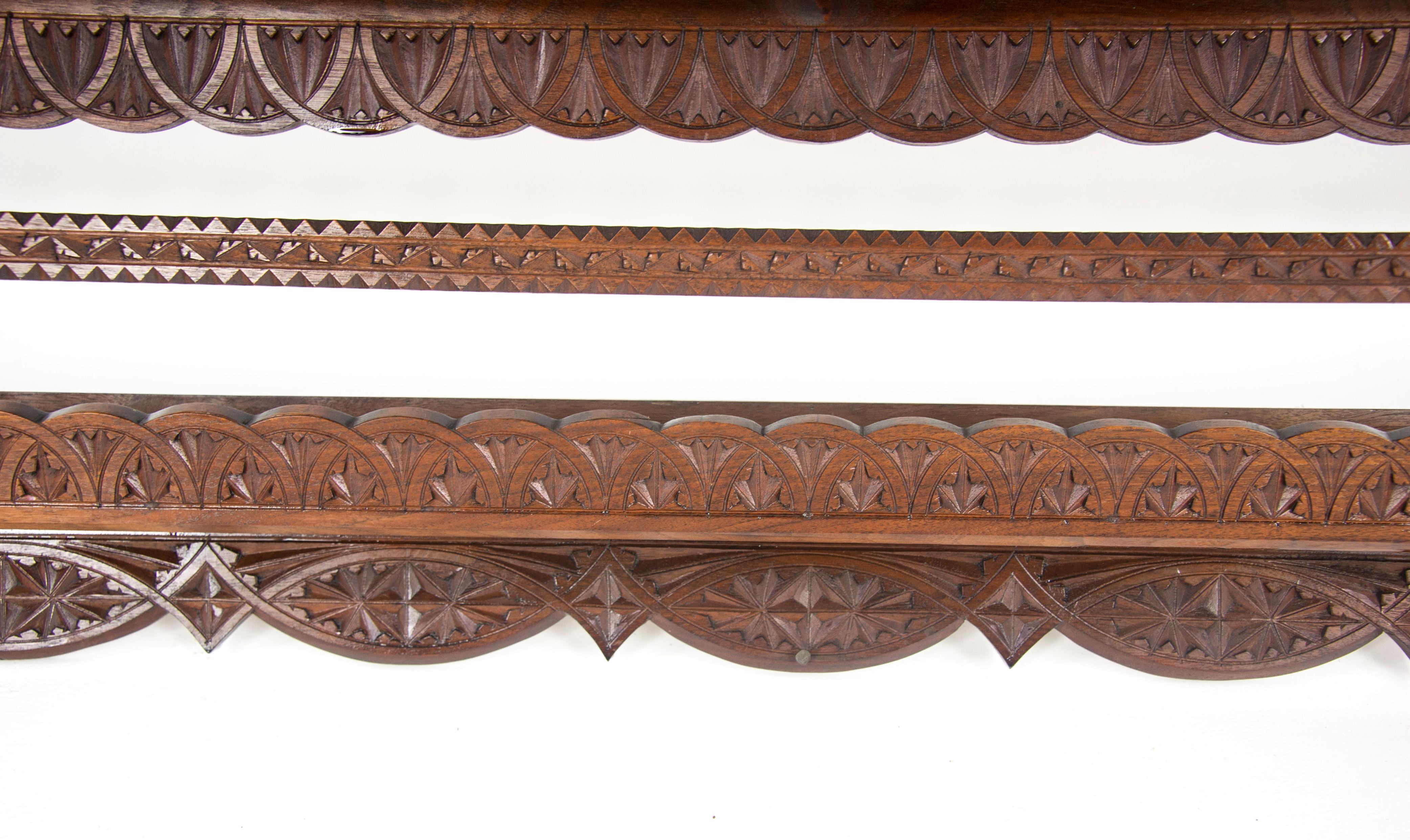 Scottish Antique Plate Rack, Solid Walnut, Victorian, Chip Carved, Hanging Shelf REDUCED!