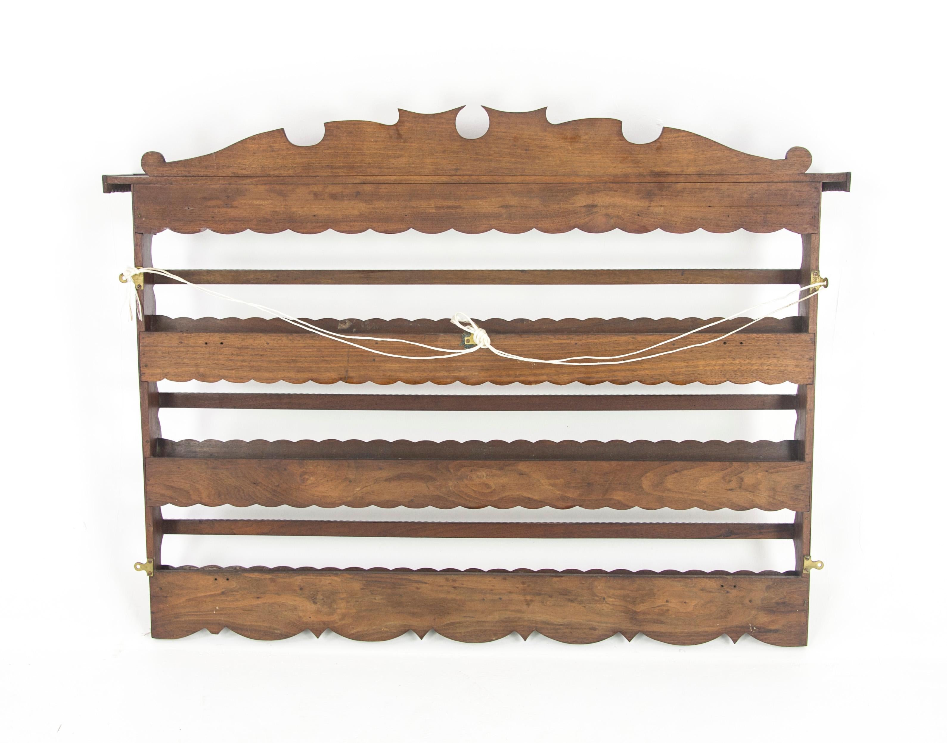 Late 19th Century Antique Plate Rack, Solid Walnut, Victorian, Chip Carved, Hanging Shelf REDUCED!
