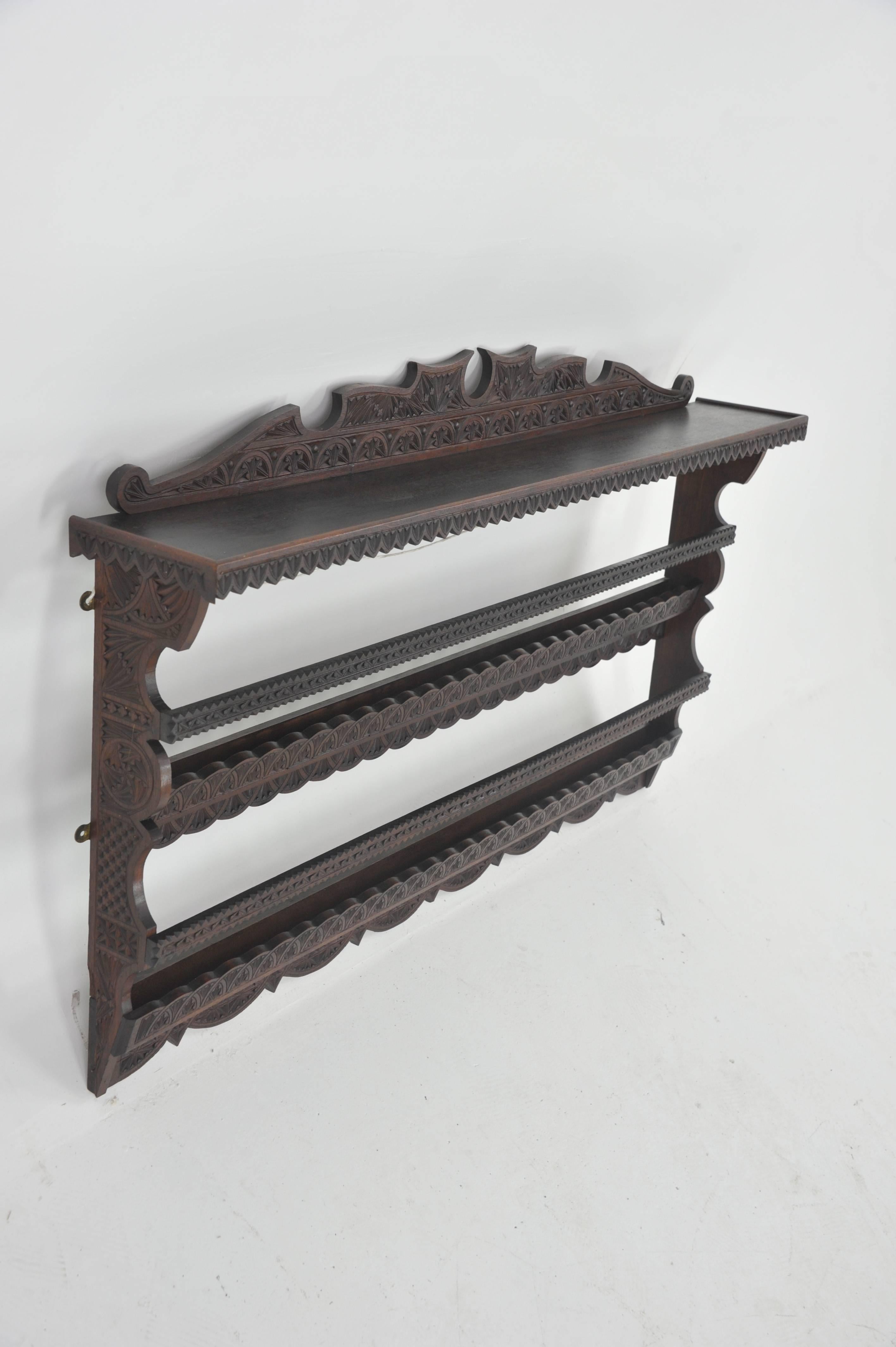 Hand-Crafted Antique Plate Rack, Solid Walnut, Victorian, Carved, Hanging Shelf B988A REDUCED
