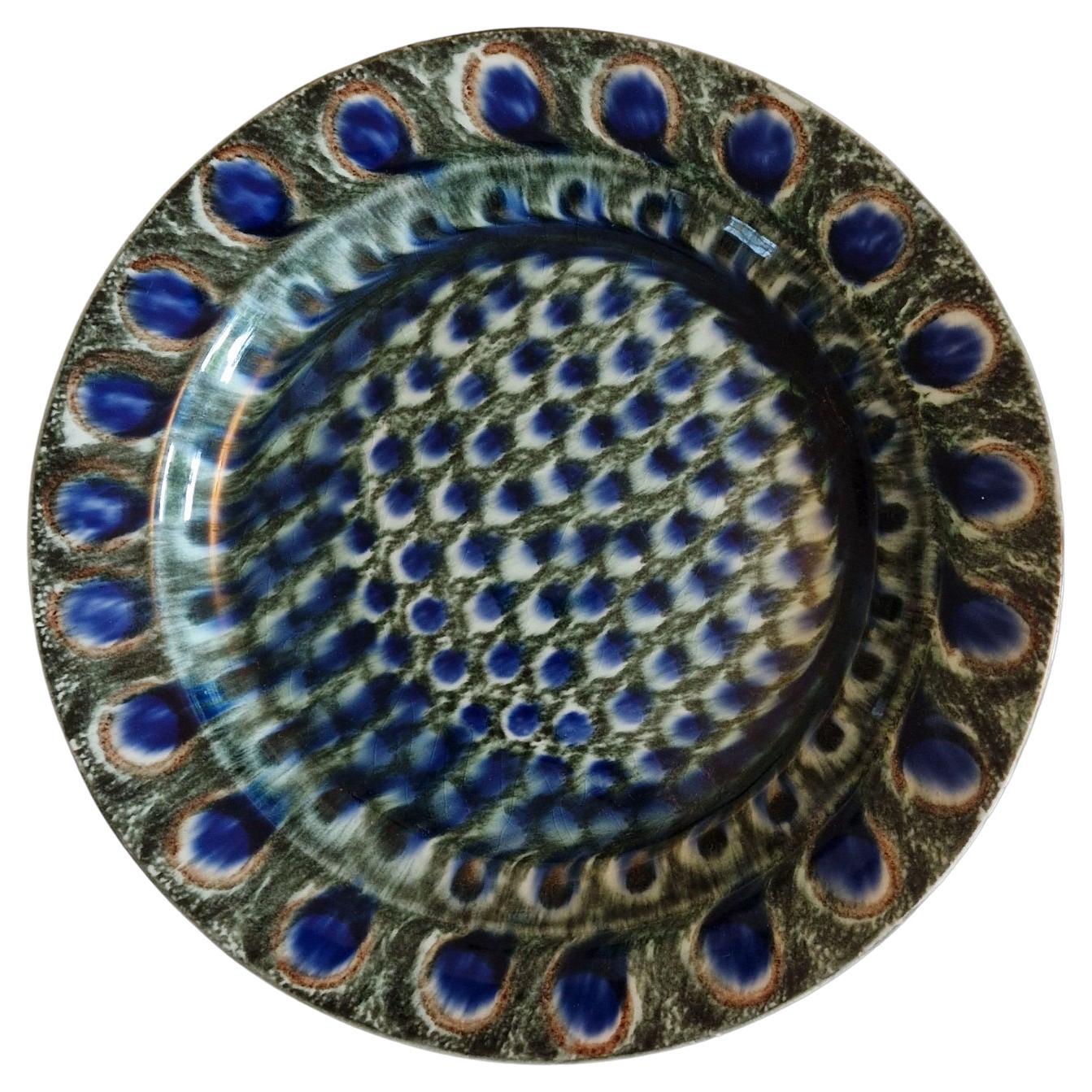 Antique plate with peacock pattern by Friedrich Festersen, Germany 1900s For Sale