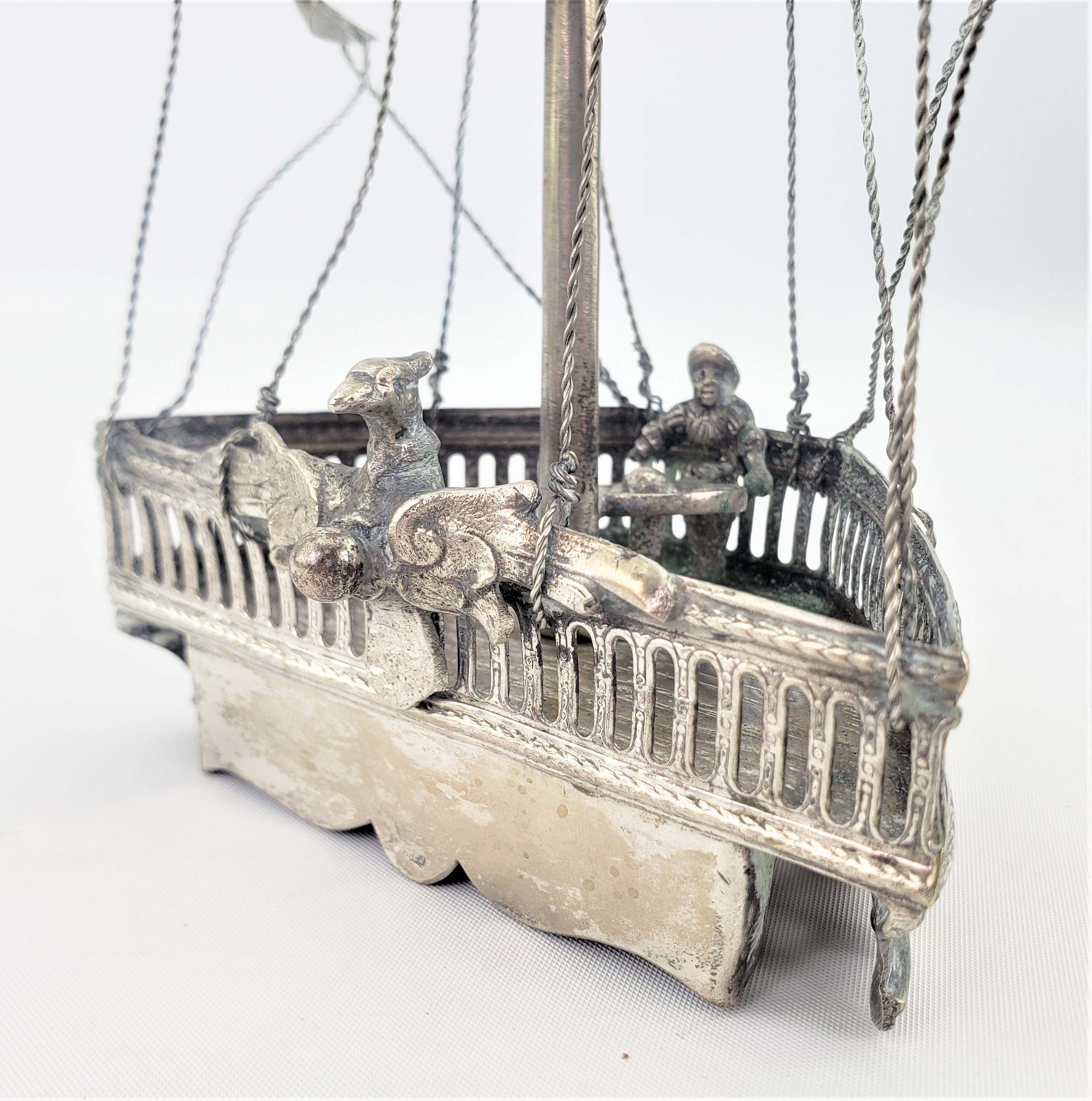 Antique Plated Cast Nef Viking Styled Ship or Galleon with Inset Cabochon Stones 9