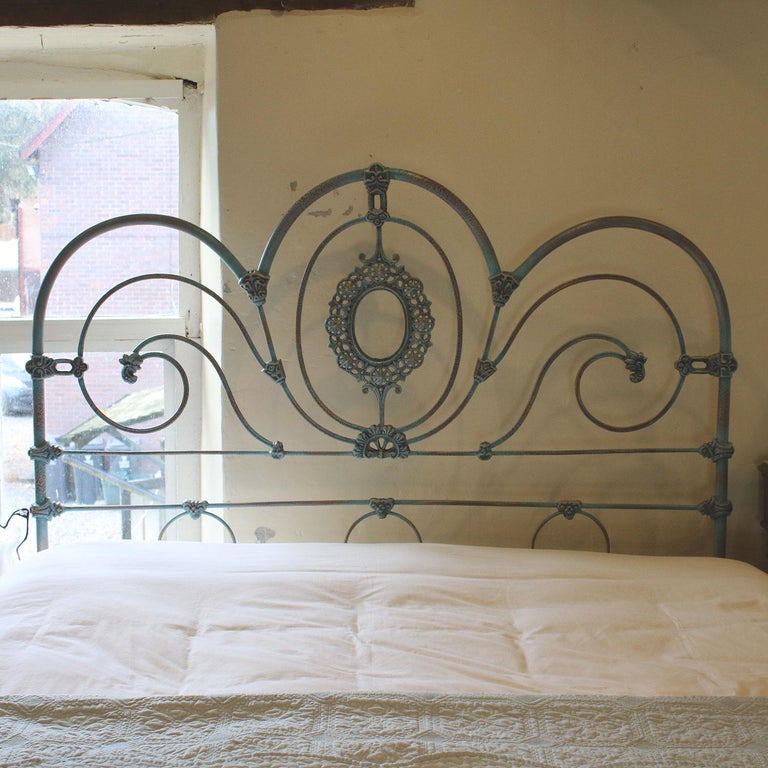 Antique Platform Bed in Blue Verdigris, MK175 For Sale at 1stDibs