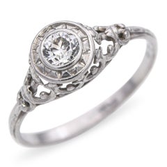 Antique Platinum 0.30ct Old Euro Diamond Filigree Engagement Ring