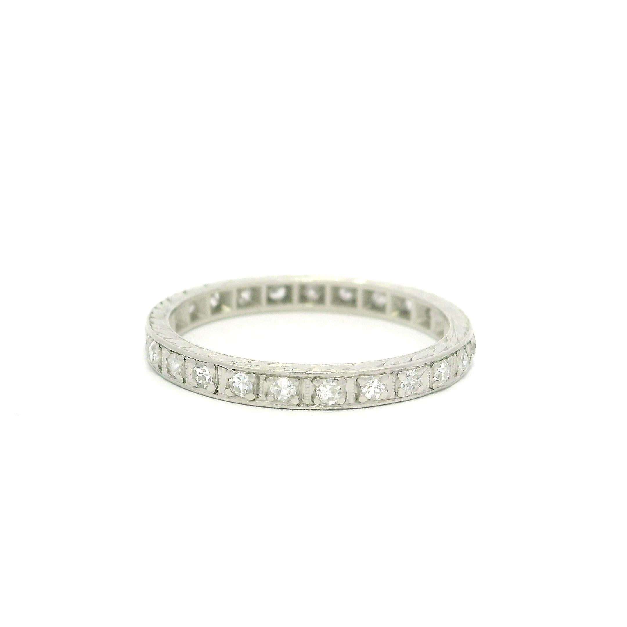 --Stone(s):--
(25) Natural Genuine Diamonds - Single Cut - Pave Set - Nice Brilliant White Color - 0.30ctw (approx.)

Material: Solid .750+ Platinum
Weight: 2.55 Grams
Ring Size: 6.5 (Fitted on a finger. We can NOT custom size this ring. )
Ring