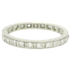Antique Platinum 0.30ctw Diamond Engraved Sided Stack Eternity Band Ring sz 6.5