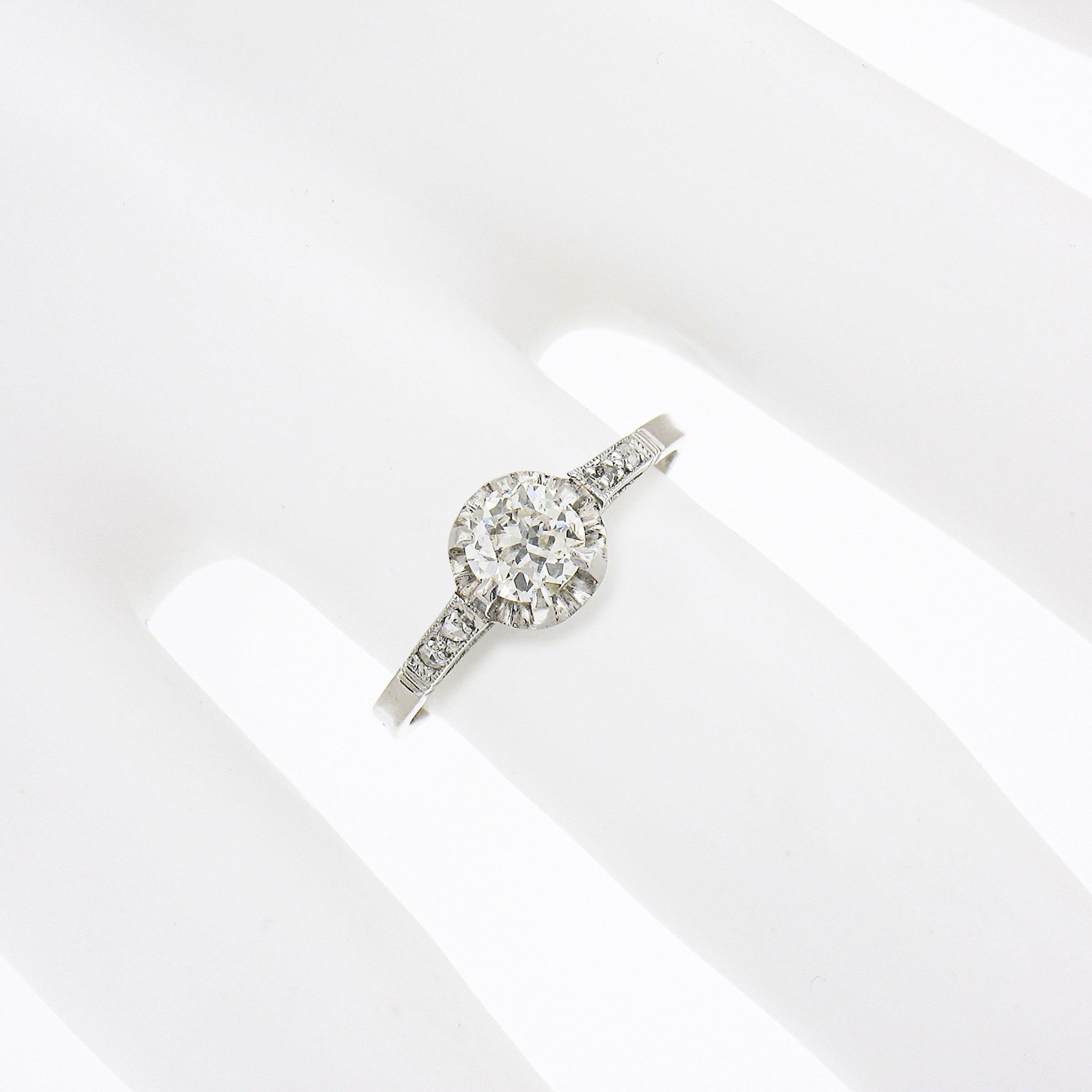Antique Platinum 0.38ct Old Cut Diamond Solitaire Engagement Or Promise Ring In Excellent Condition In Montclair, NJ