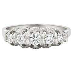 Anillo antiguo de platino con 5 diamantes de corte europeo antiguo que suman 0,40 ct en total