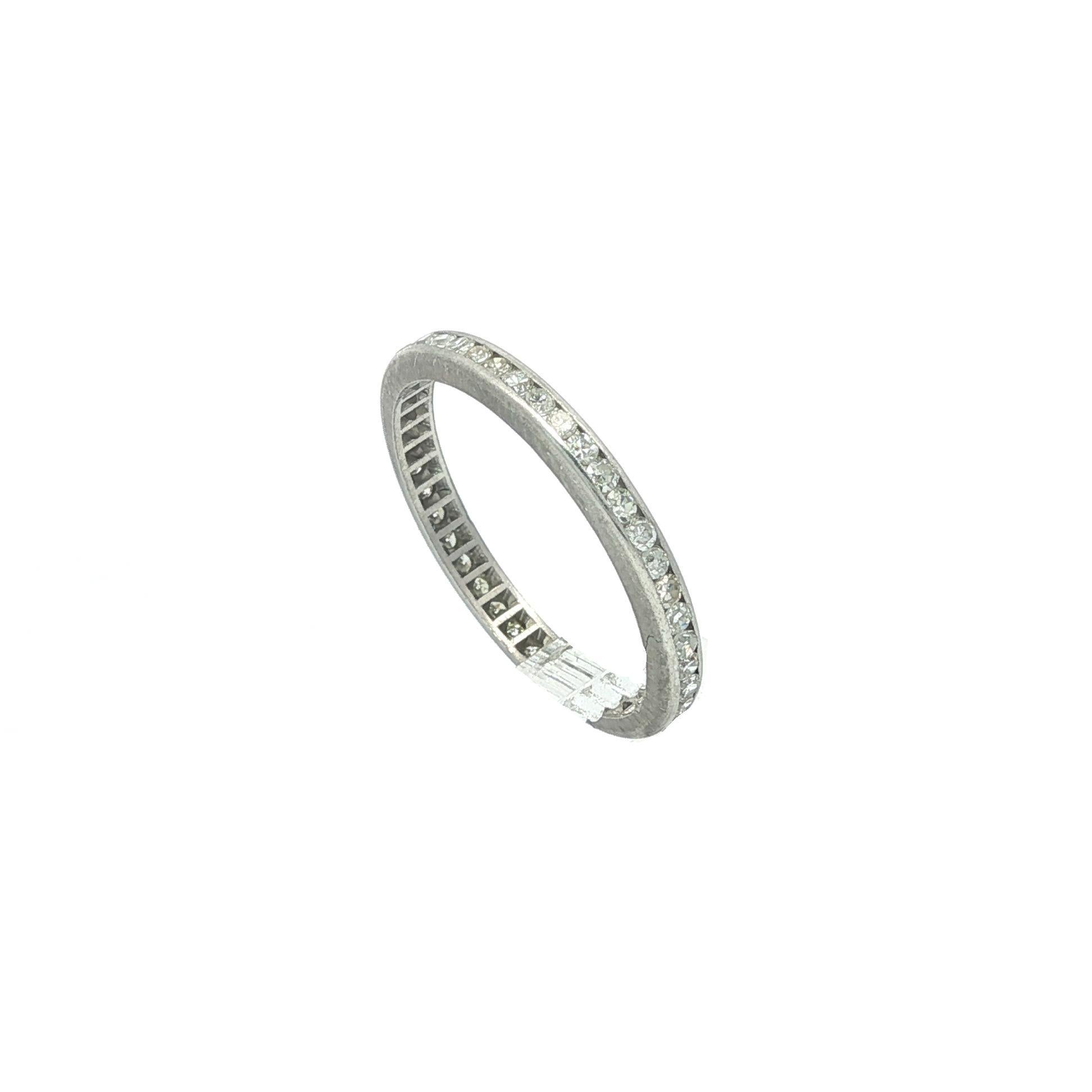 Antique Platinum 0.40ctw Old Single Cut Channel Set Diamond Eternity Band Ring In condizioni buone in vendita a Montclair, NJ