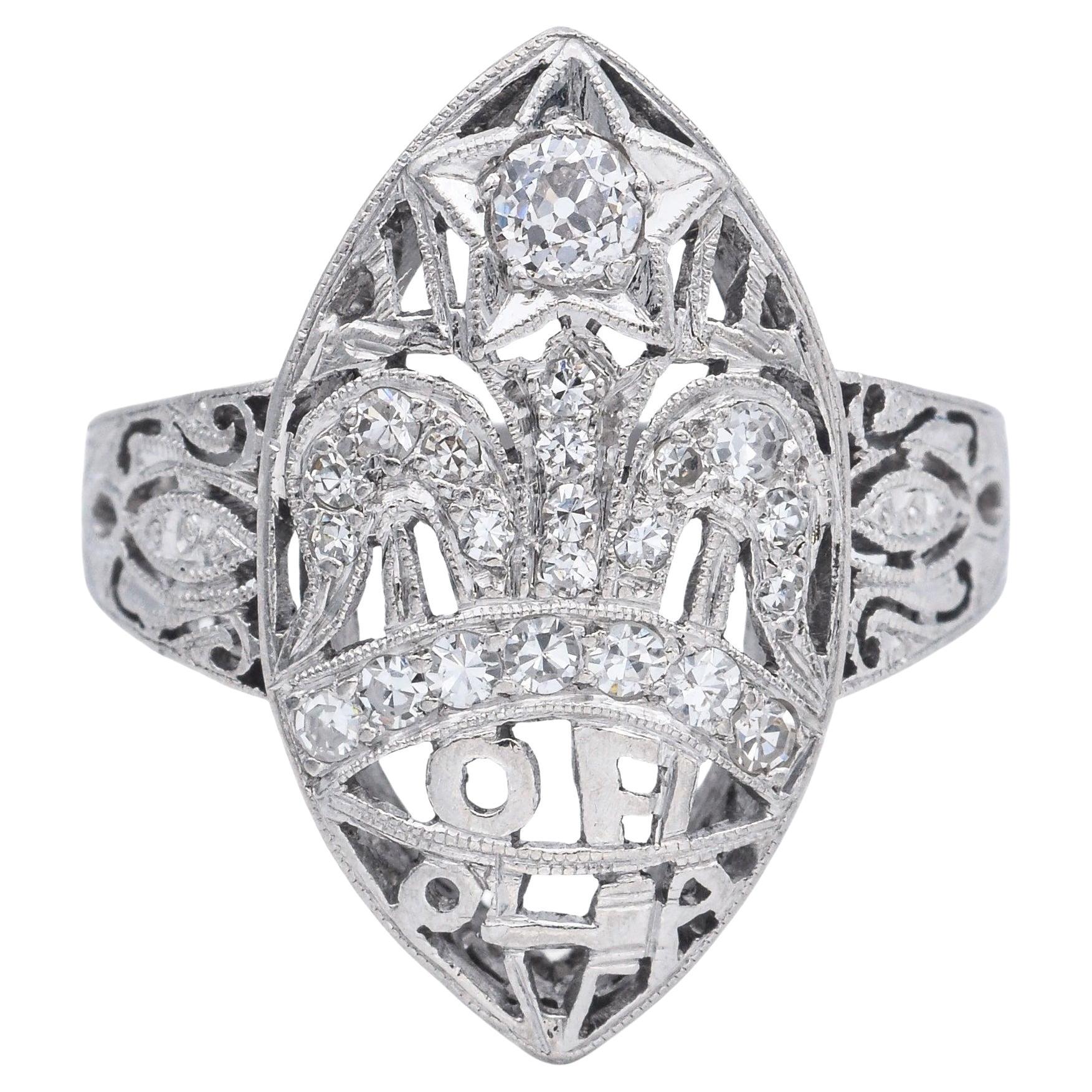 Antique Platinum 0.47 TCW Diamond Navette Cocktail Ring Size 6.25