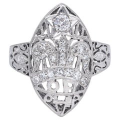 Anello da cocktail in platino antico con diamante Navette 0,47 TCW, misura 6,25