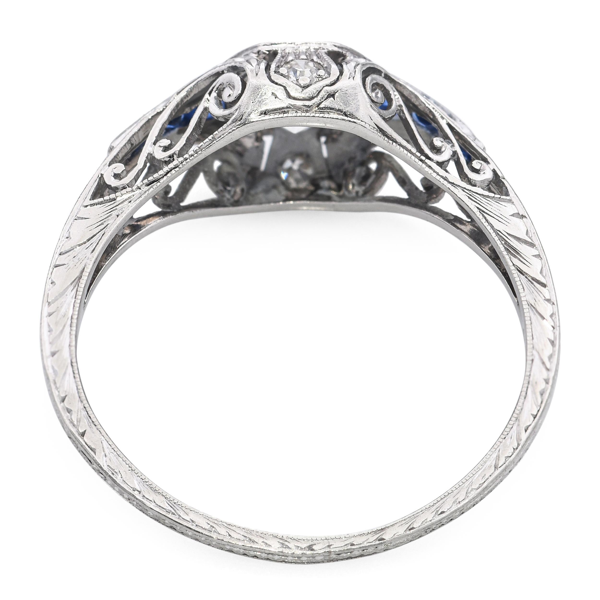 De las mujeres Anillo de compromiso de platino antiguo con diamantes y zafiros de 0,52 ct en venta