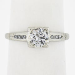 Antique Platinum 0.60ctw Old European Cut Diamond Floral Work Engagement Ring