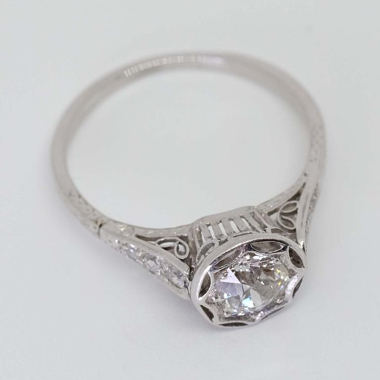 Art Deco Antique Platinum 0.67 Ct Diamond Ring For Sale