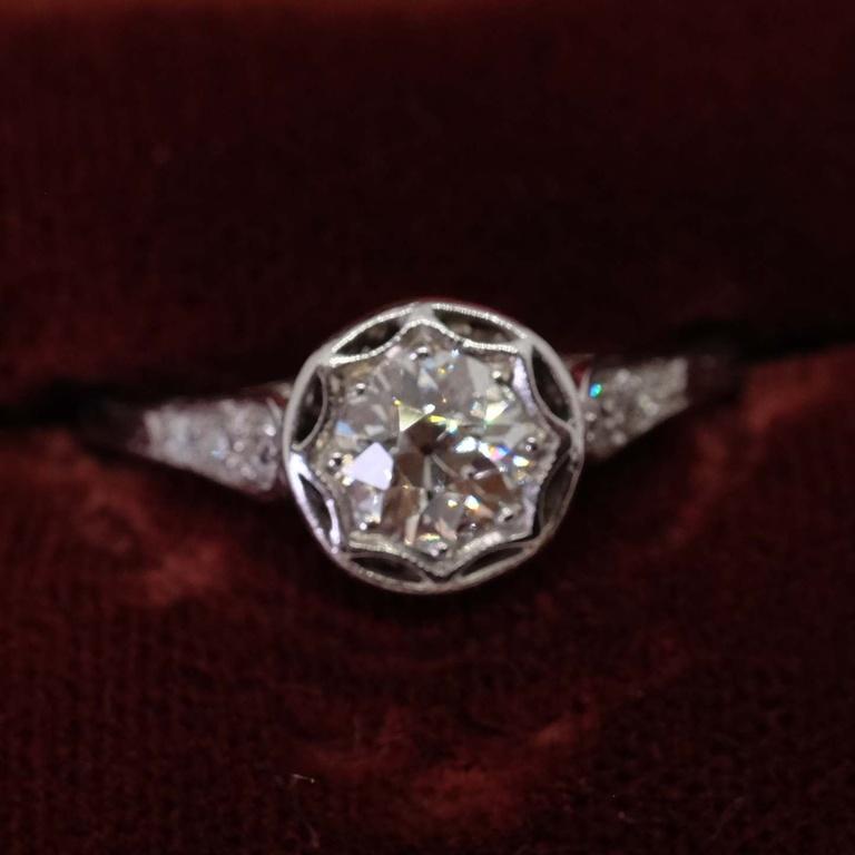 Brilliant Cut Antique Platinum 0.67 Ct Diamond Ring For Sale