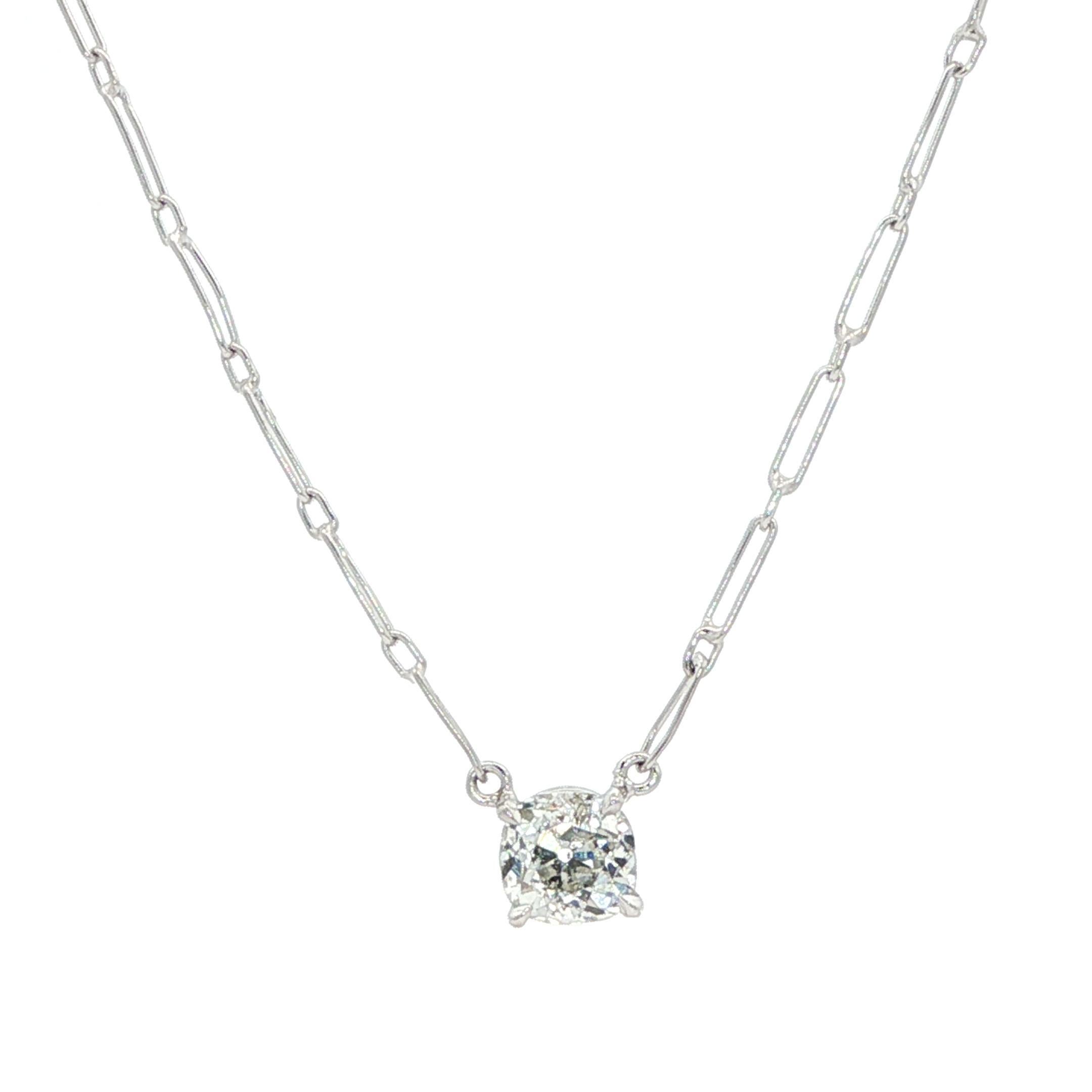 Antique Platinum 0.71ct Old Mine Cut Diamond Solitaire HandMade Pendant Necklace For Sale 1