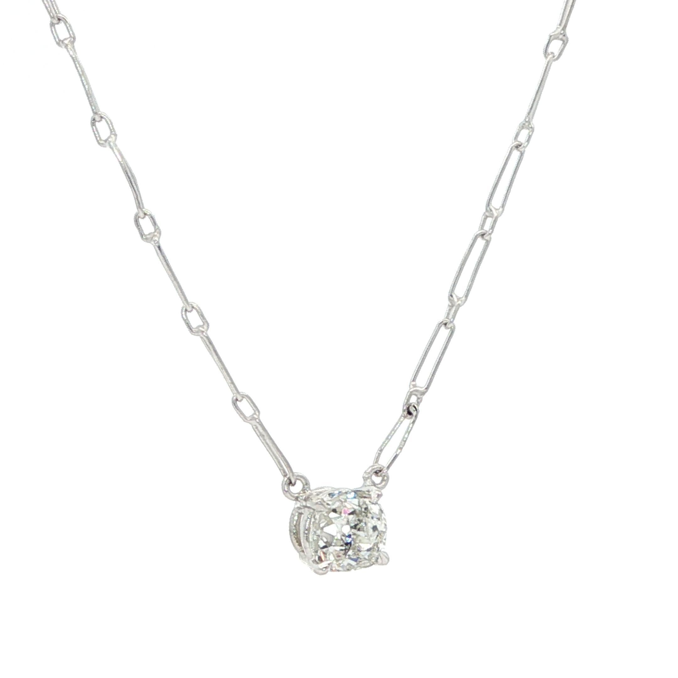 Antique Platinum 0.71ct Old Mine Cut Diamond Solitaire HandMade Pendant Necklace For Sale 2