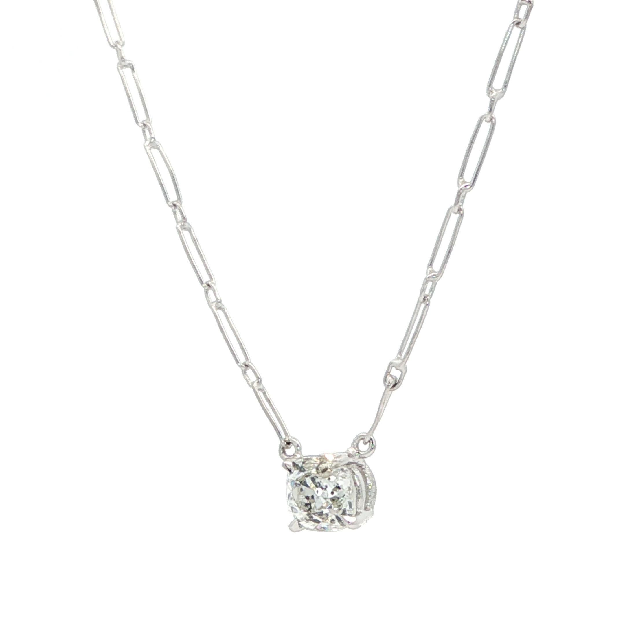 Antique Platinum 0.71ct Old Mine Cut Diamond Solitaire HandMade Pendant Necklace For Sale 3