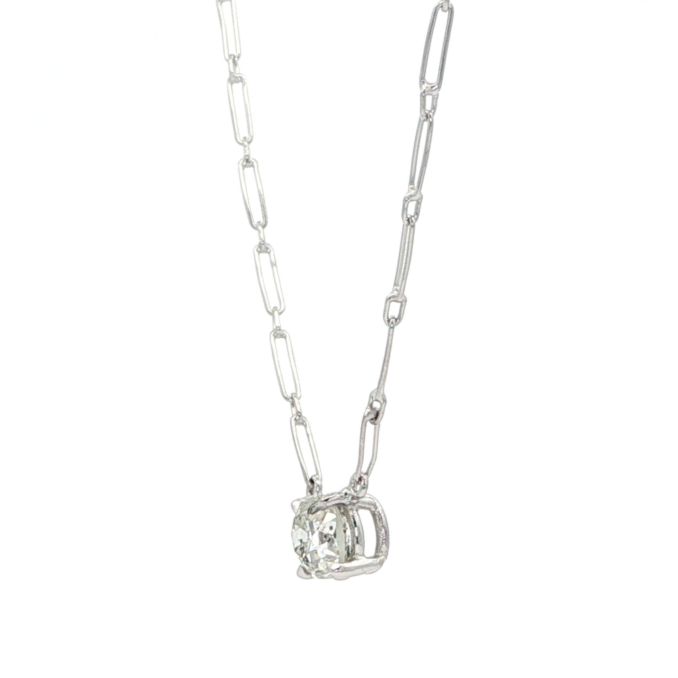 Antique Platinum 0.71ct Old Mine Cut Diamond Solitaire HandMade Pendant Necklace For Sale 4