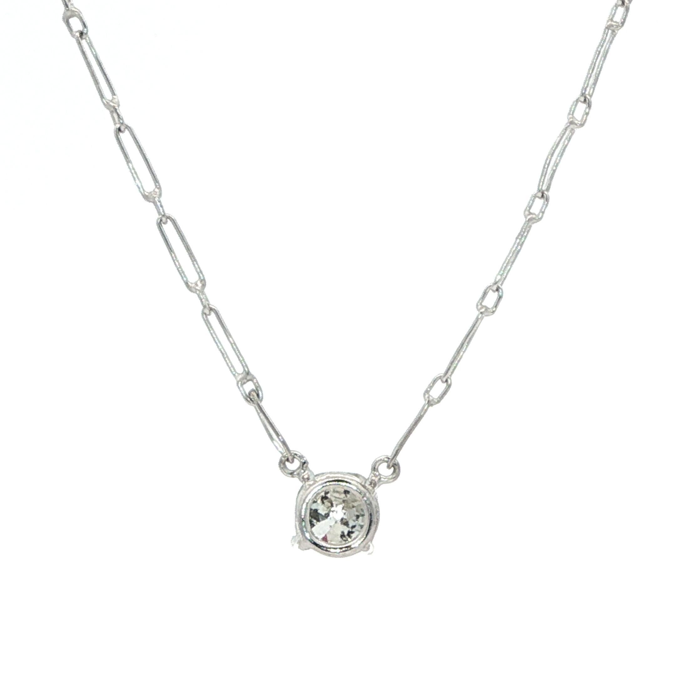 Antique Platinum 0.71ct Old Mine Cut Diamond Solitaire HandMade Pendant Necklace For Sale 5
