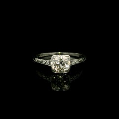 Antique Platinum 0.72ctw Diamond Engraved Work Shoulders Petite Solitaire Ring