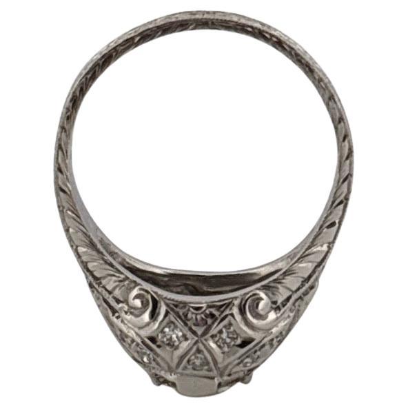 Bague ancienne en platine 0,75 carat centre diamant taille européenne et 0,32 saphir Pour femmes en vente