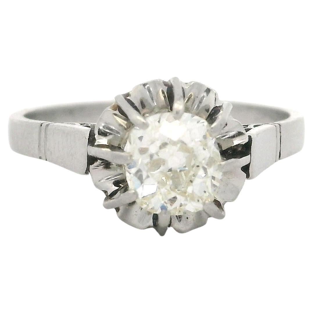 Antique Platinum 0.78ct Old Mine Cut Illusion Set Diamond Flower Solitaire Ring
