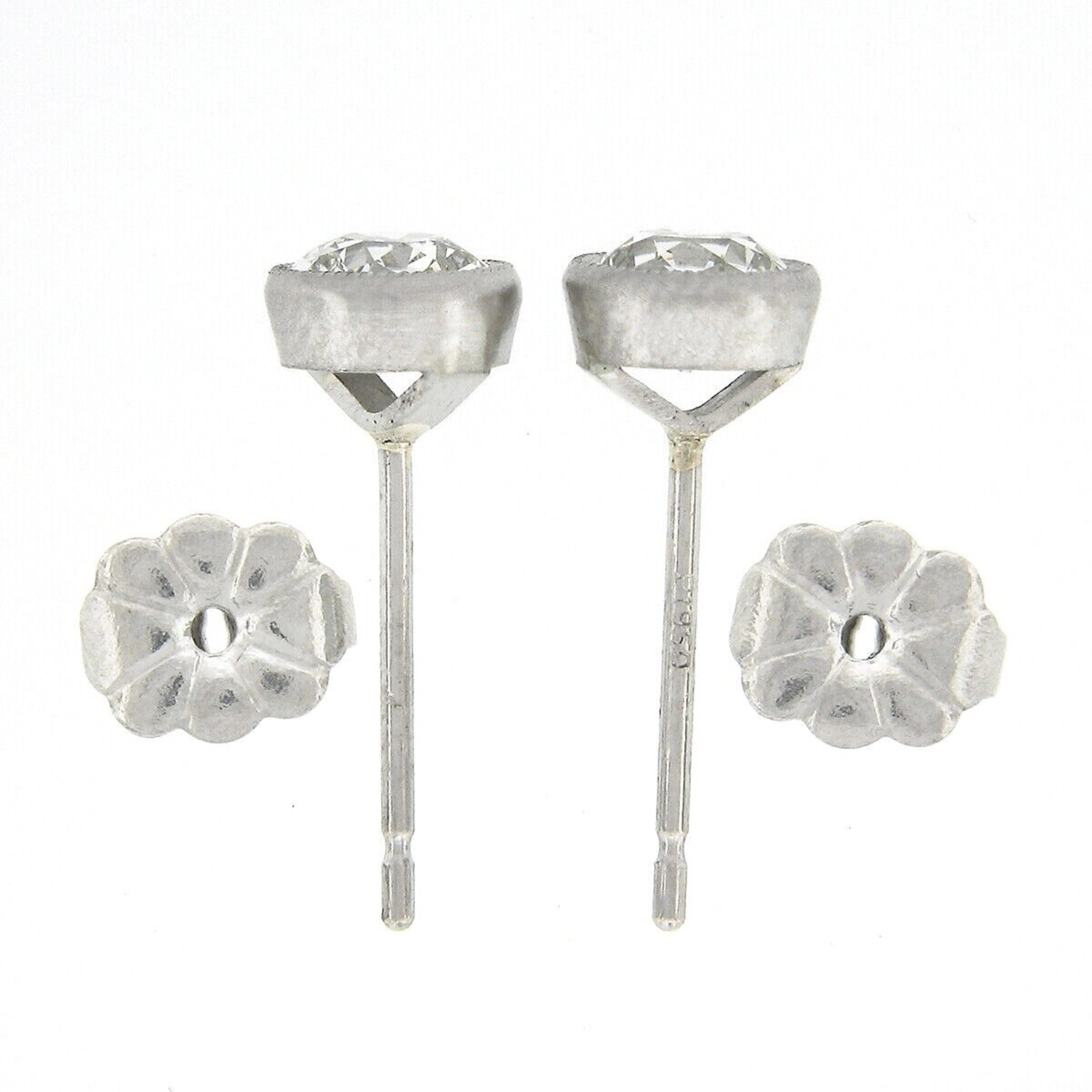 Art Deco Antique Platinum 0.82ctw Old European Diamond Milgrain Bezel Set Stud Earrings