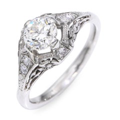 Antique Platinum 0.84tcw F VS1 Old Euro Cut Diamond Floral Filigree Ring