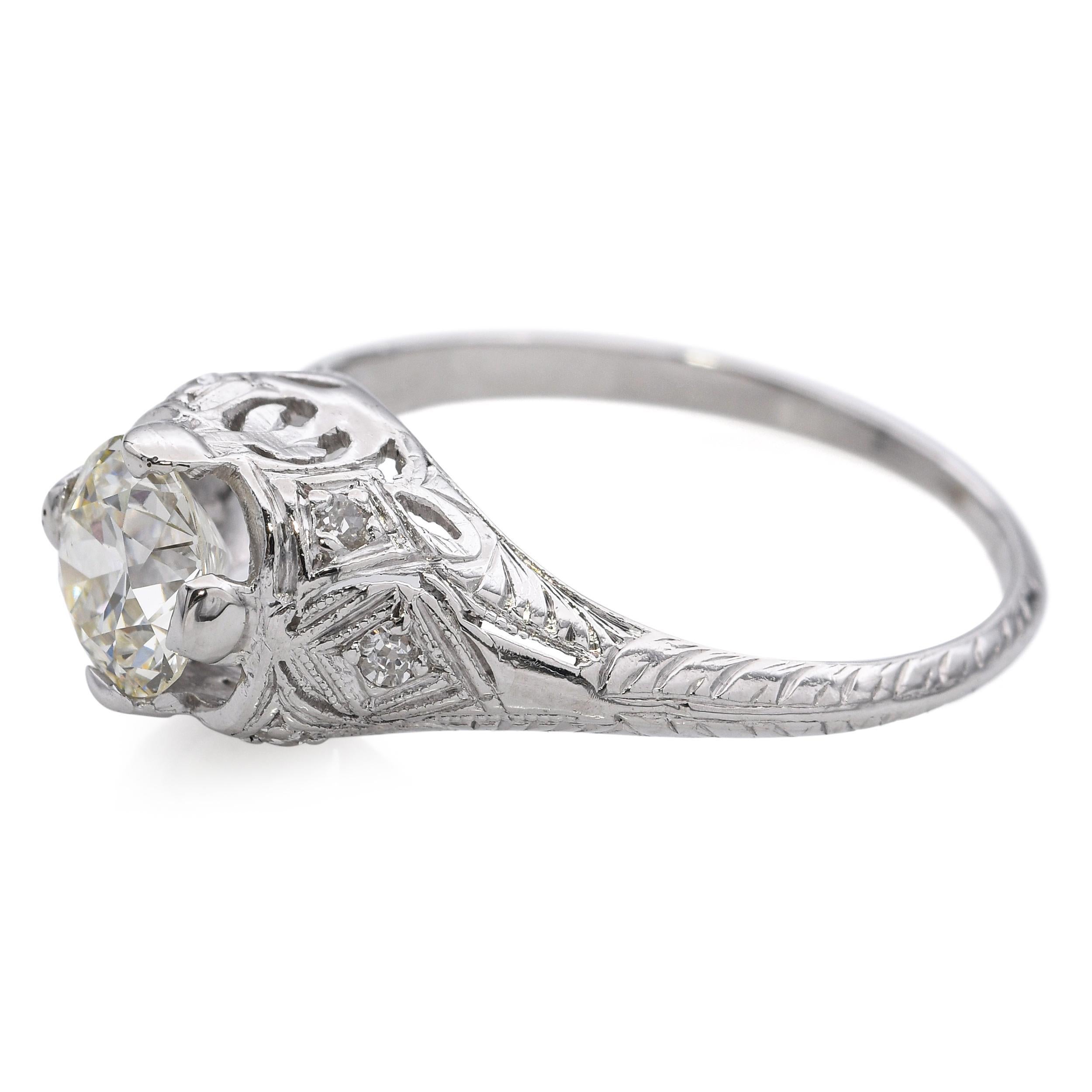 Bague de fiançailles en platine ancien 0.91ct L SI1 Diamond en vente 1