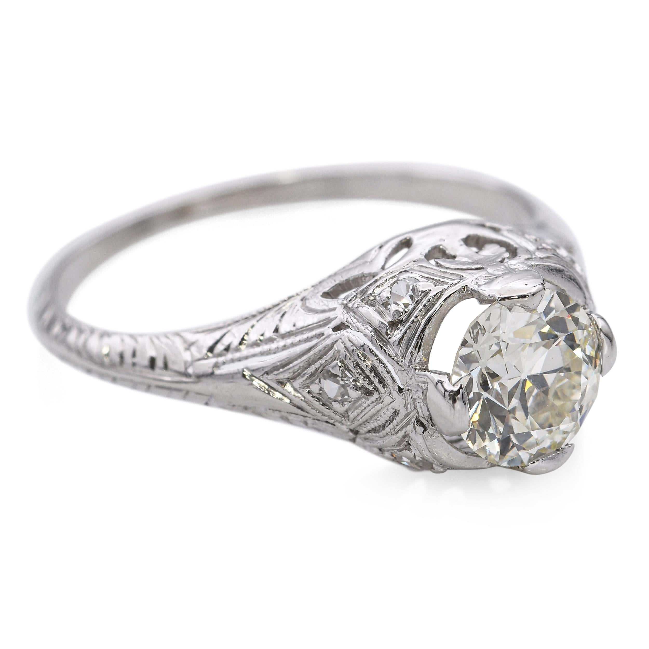 Bague de fiançailles en platine ancien 0.91ct L SI1 Diamond en vente 2