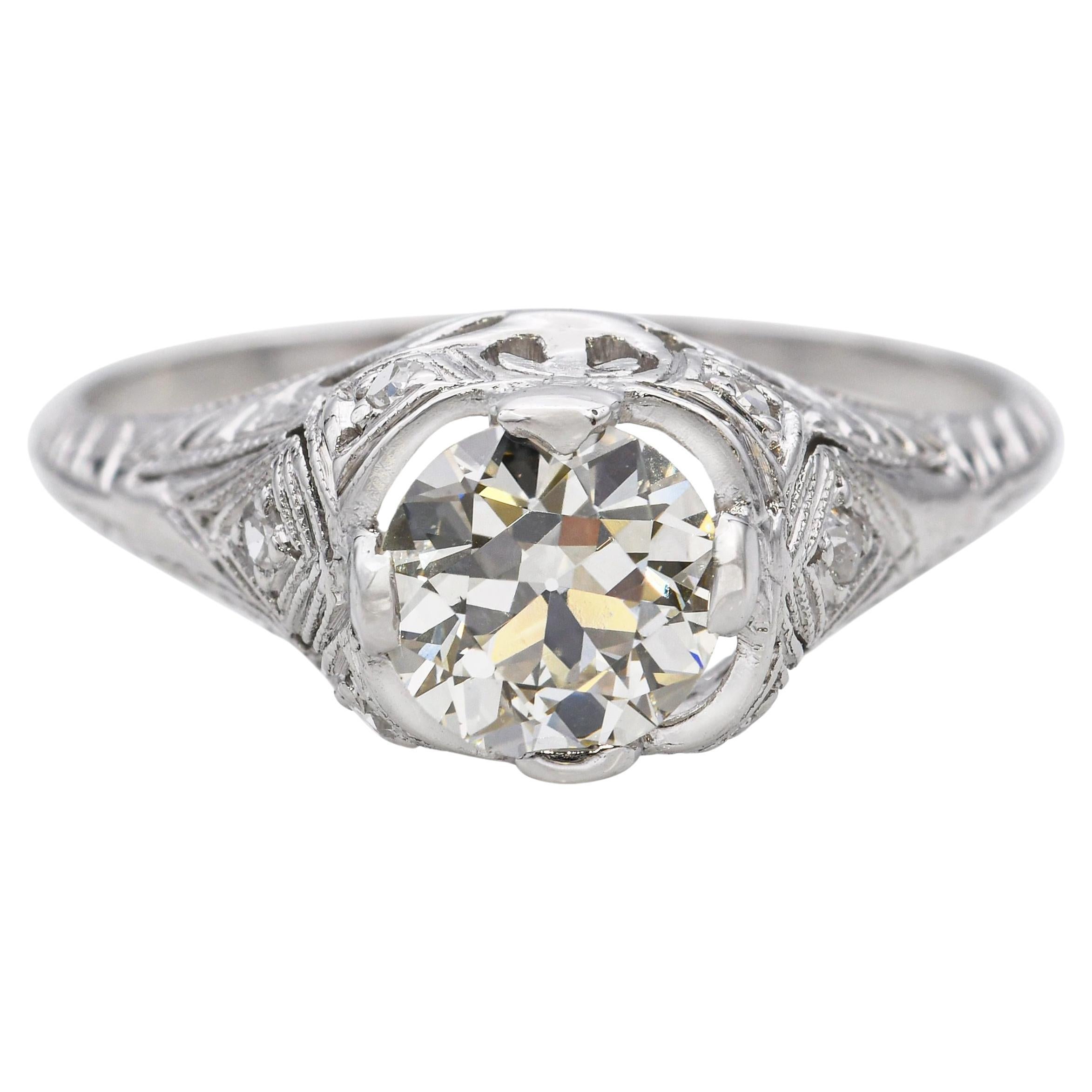 Antique Platinum 0.91ct L SI1 Diamond Engagement Ring GIA