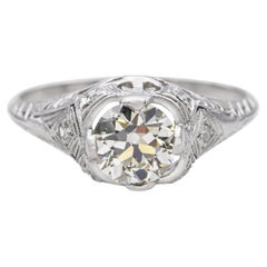 Antique Platinum 0.91ct L SI1 Diamond Engagement Ring GIA